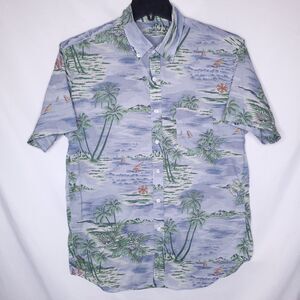 J Crew Hawaiian Shirt Mens Large Blue Lightweight Chambray Cotton
